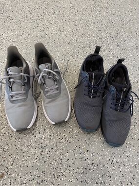Men's Footjoy Lightweight Gray golf shoes (10) and Men’s Johnson and Murphy 10